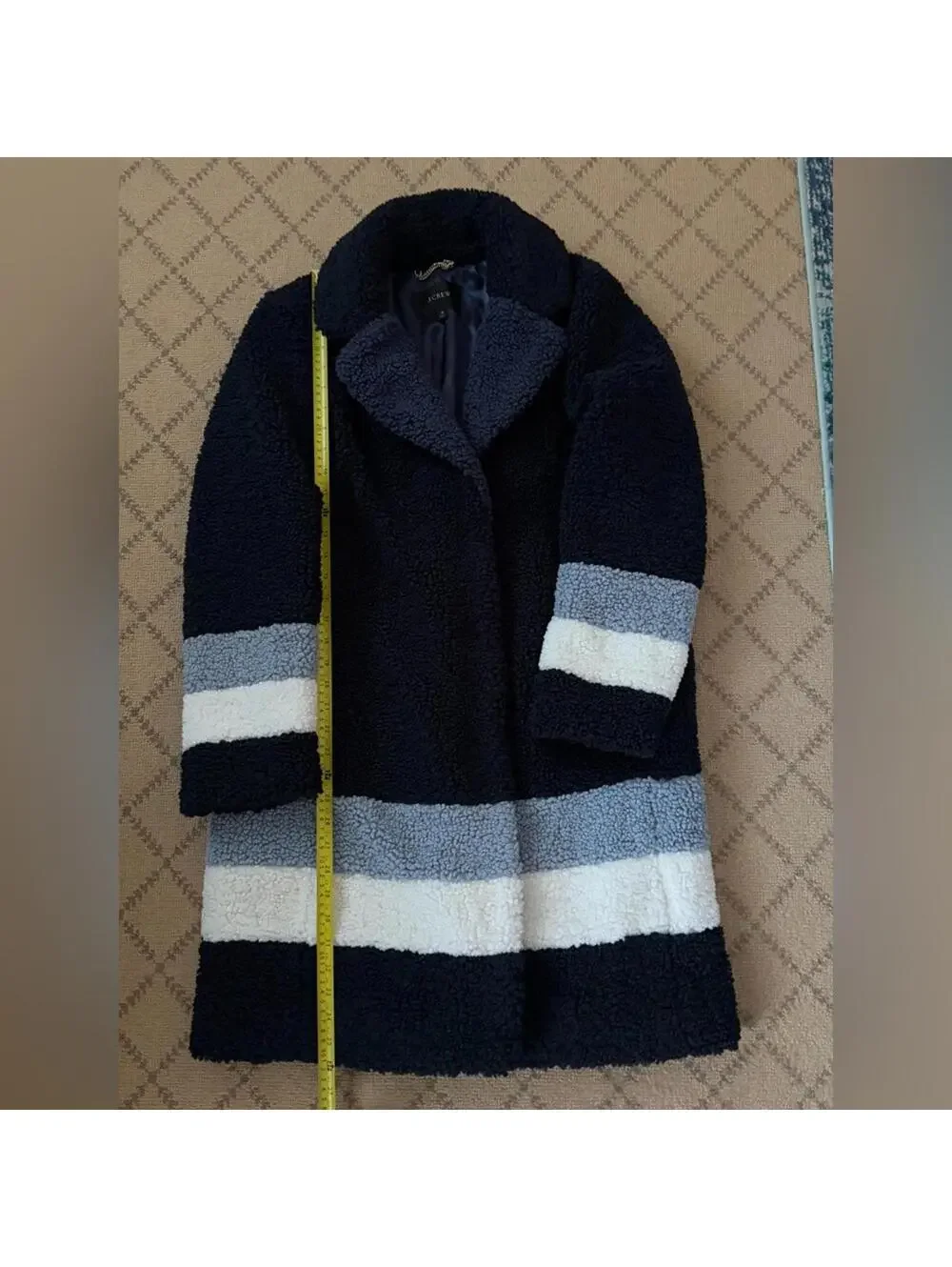 J. Crew Navy sherpa single button topcoat with blue colorblock details NWOT M